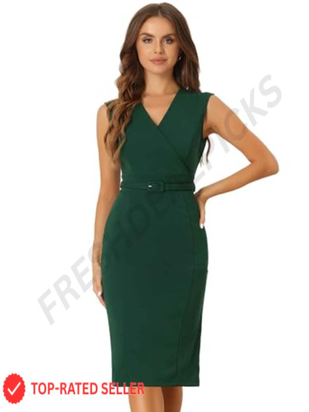 Sleeveless V-Neck Sheath Work Dress Knee-Length Fitted Business Formal Pencil